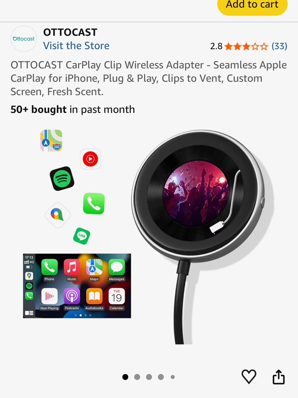 Ottocast CarPlay Clip Wireless Adapter - Black/Silver